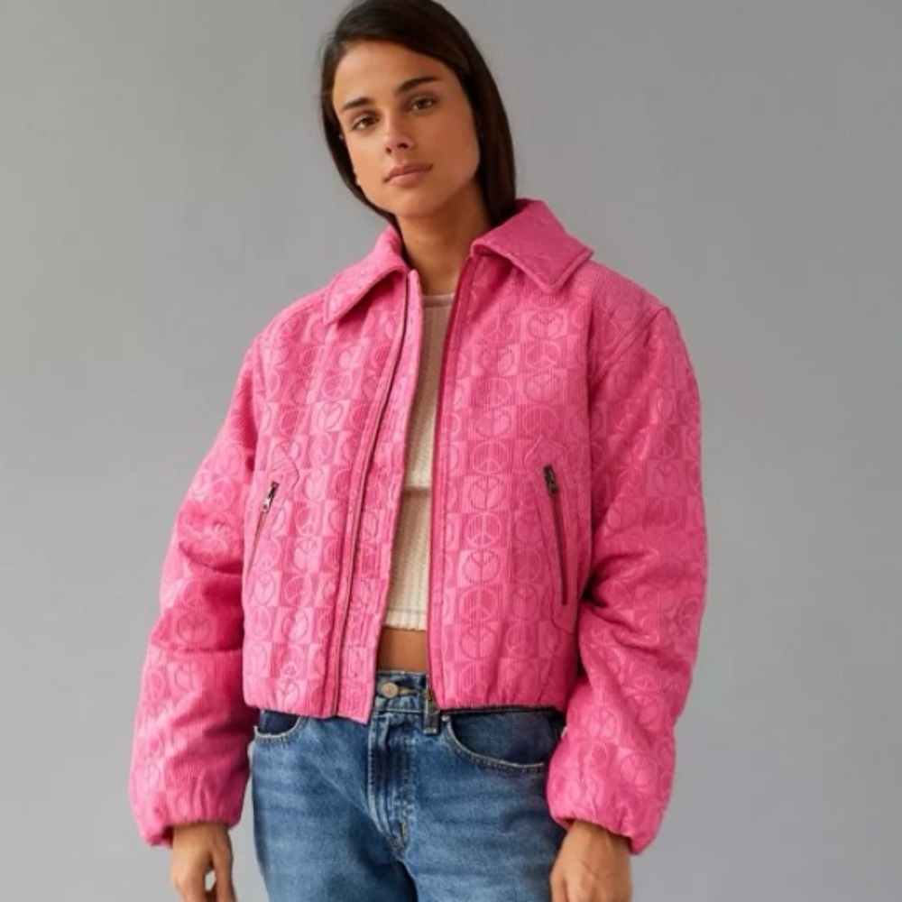 Urban outfitters Pink Puffer Jacket with Cropped Length Size:XS